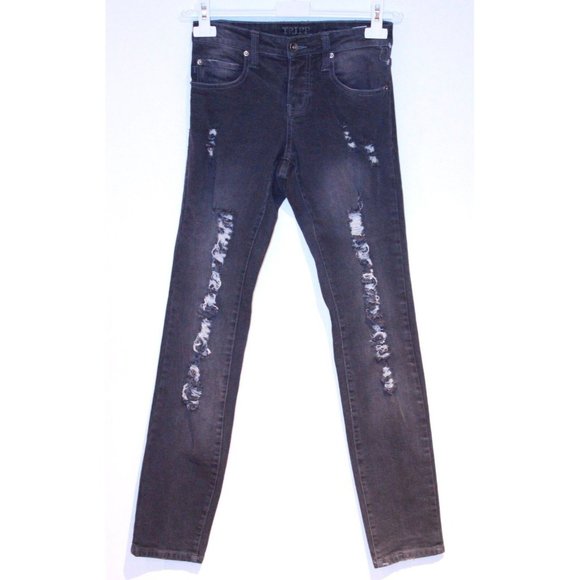 TRIPP NYC DARK GREY DISTRESS DESTROY RIP TORN SLIM SKINNY JEANS 27 - Picture 1 of 2